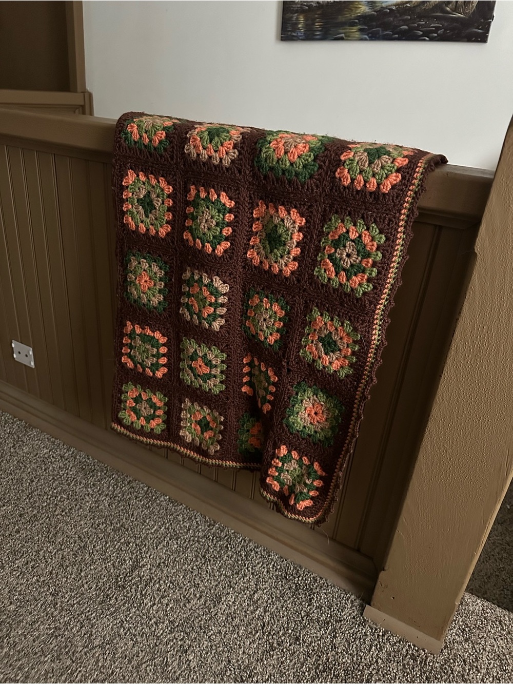 Vintage Handmade Afghan Crochet Granny Square Throw